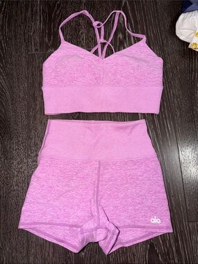 Alo Pink Seamless Sports Bra & High-Waist Shorts Set